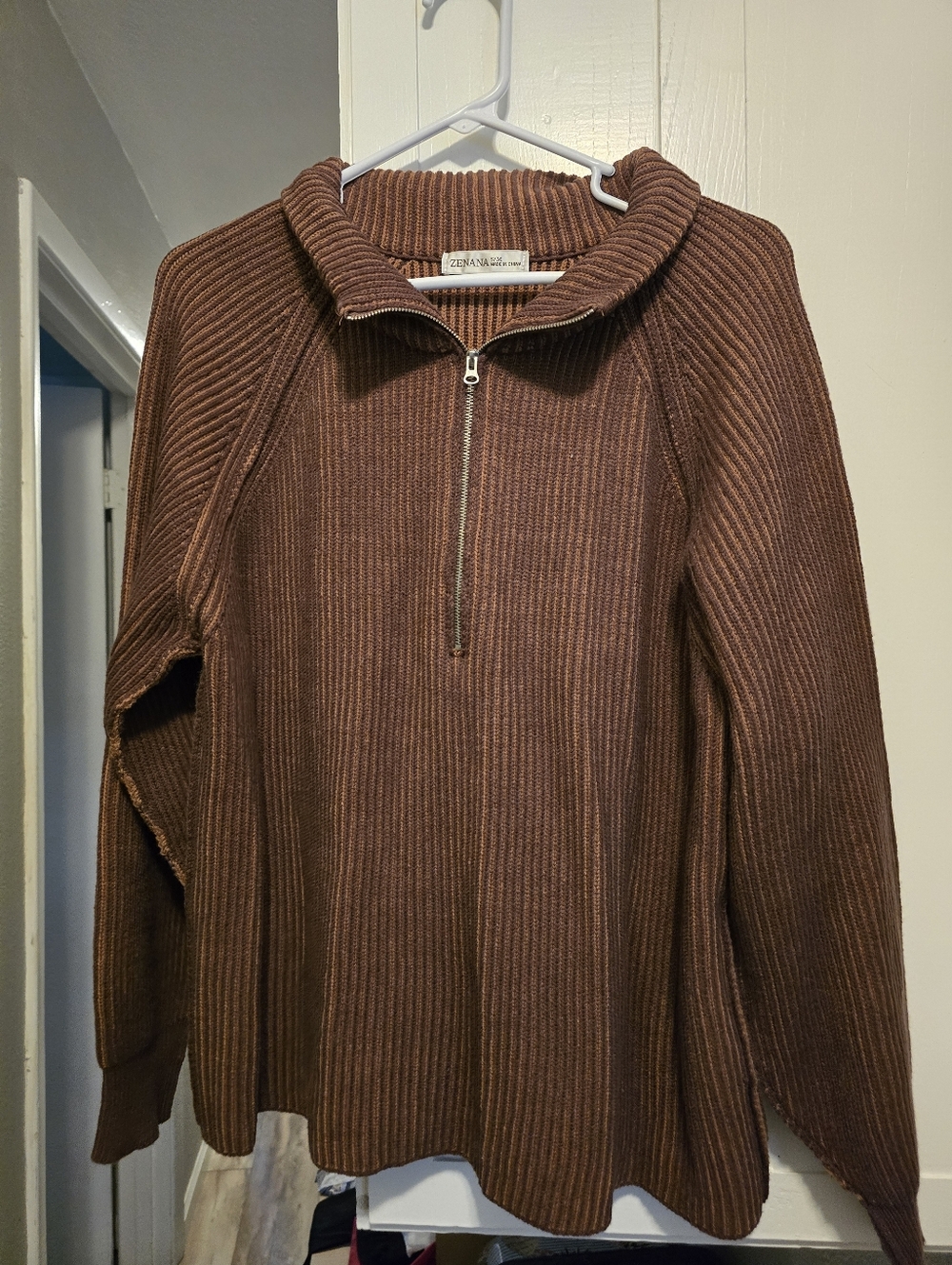 Zenana Ribbed Pullover Sweater - Brown